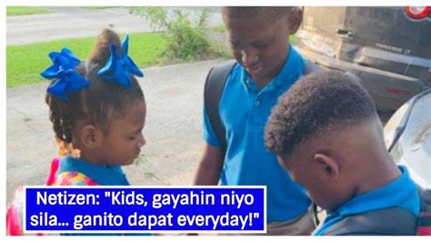 Larawan ng 3 batang nagdarasal sa unang araw ng pasukan, viral.